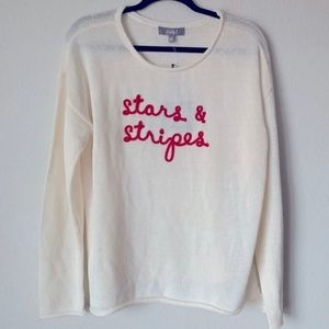 Marled Sweater Women's Large Cream Stars and Stripes Knit Patriotic Sweater